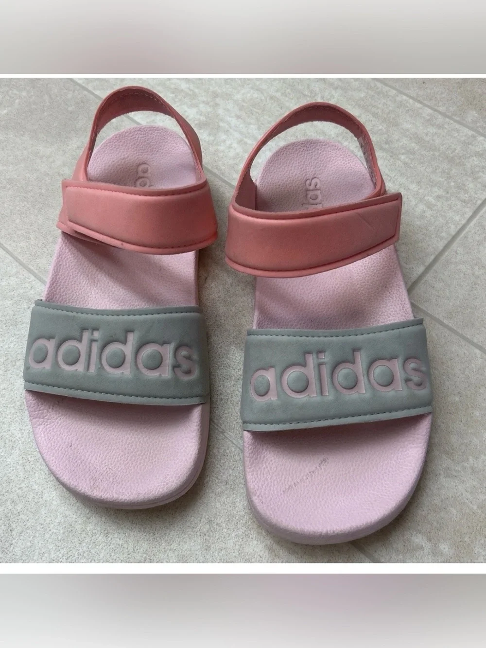 Girls Adidas Sandals Shoe Size 3 Pink and Grey Foamy with Straps Beach Summer
